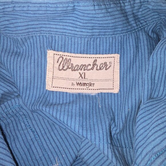 WRANGLER MENS BUTTON DOWN SHIRT SHORT SLEEVE PEARL SNAPS BLUE ON BLUE STRIPE XL - Picture 5 of 6